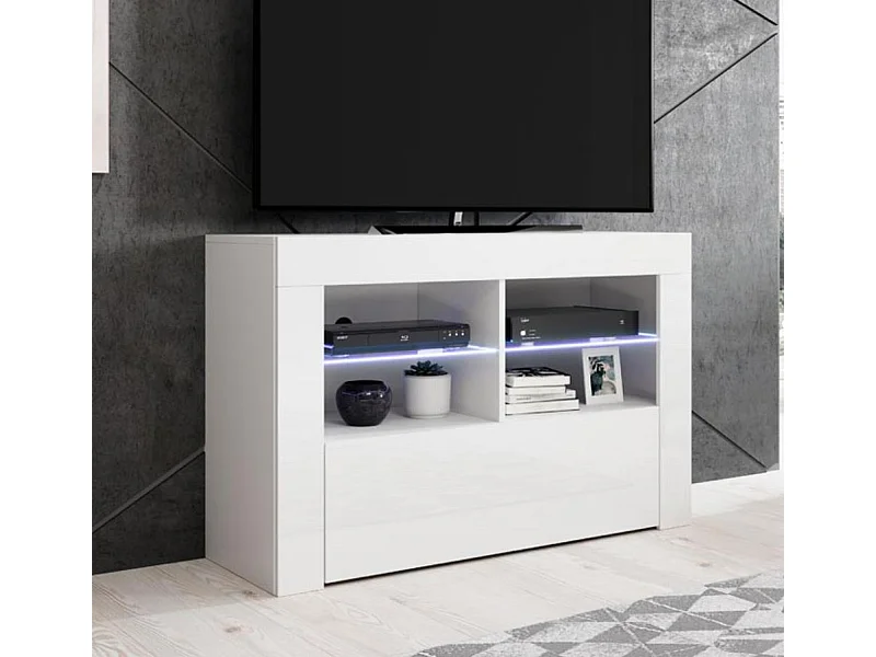 Mueble TV para Salón comedor en Blanco con LED 100x35x65cm Lilian