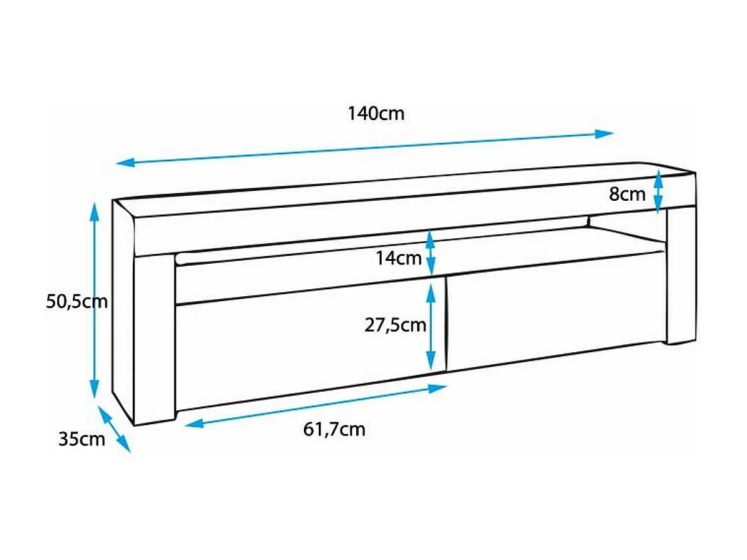 Mueble TV para Salón comedor en Blanco y Negro con LED 140x35x50,5cm Aker