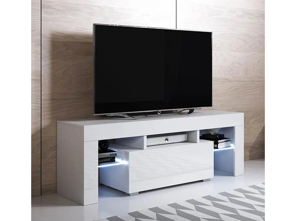 Mueble TV para Salón comedor en Blanco con LED 130x35x45cm Elio