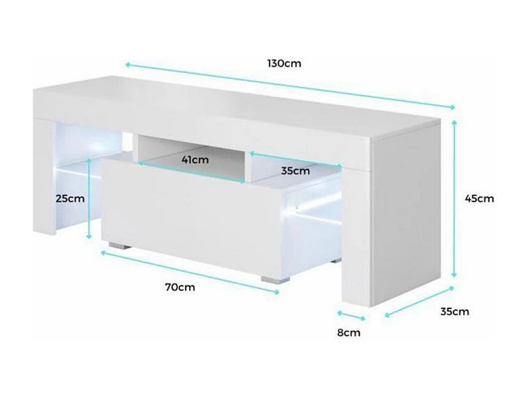 Mueble TV para Salón comedor en Blanco con LED 130x35x45cm Elio