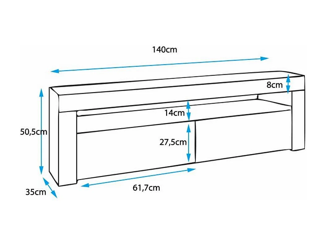Meuble TV pour Salon Salle à manger en Blanc et Gris avec LED 140x35x50,5cm Aker