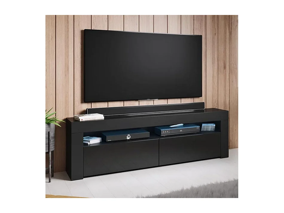 Meuble TV pour Salon Salle à manger en Noir avec LED 140x35x50,5cm Aker