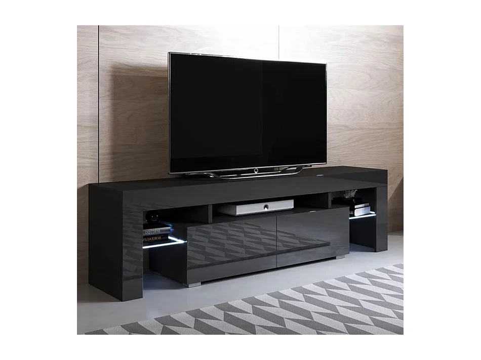 Mueble TV para Salón comedor en Negro con LED 160x35x45cm Unai