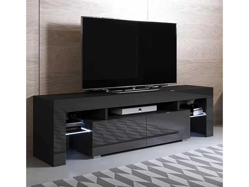 Meuble TV pour Salon Salle à manger en Noir avec LED 160x35x45cm Unai