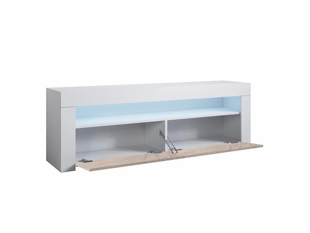 Mueble TV para Salón comedor en Blanco y Sonoma con LED 140x35x50,5cm Aker