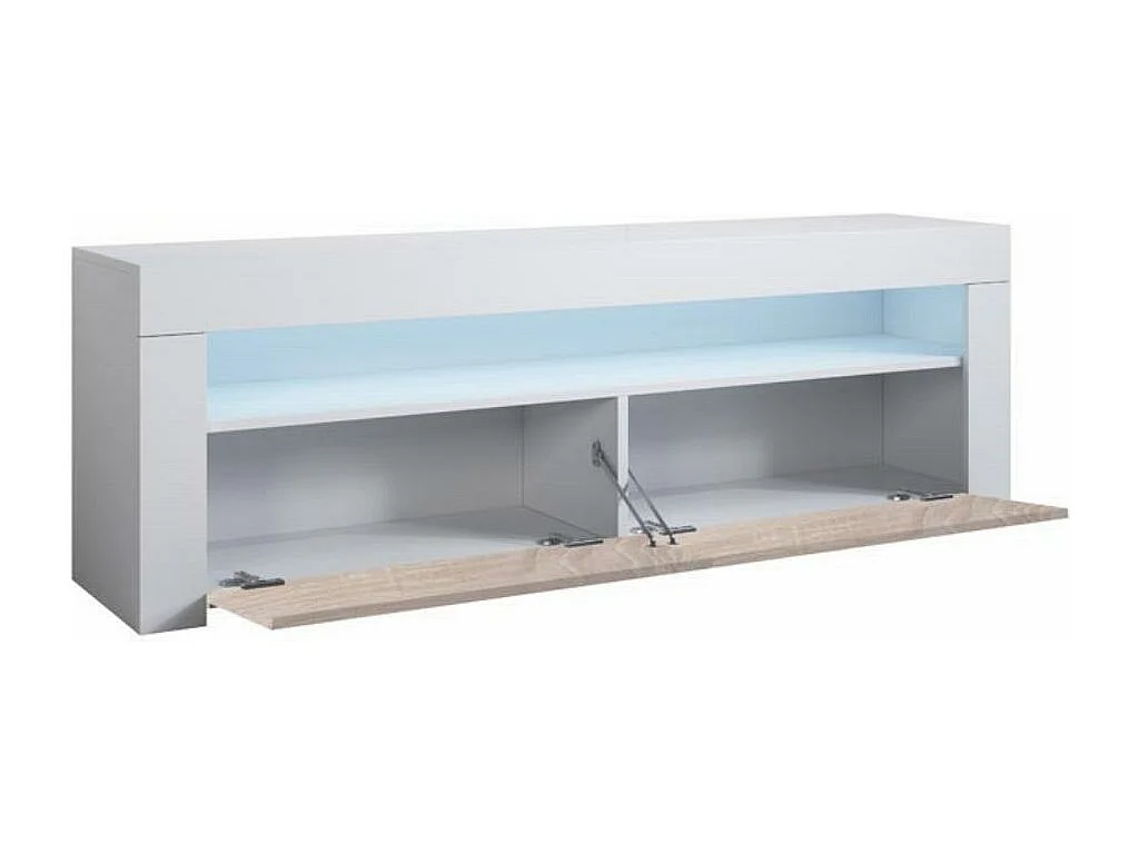 Mueble TV para Salón comedor en Blanco y Sonoma con LED 140x35x50,5cm Aker