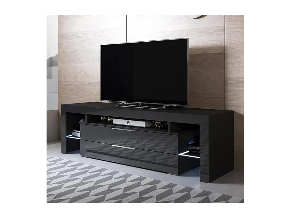 Meuble TV pour Salon Salle à manger en Noir avec LED 160x35x53cm Selma