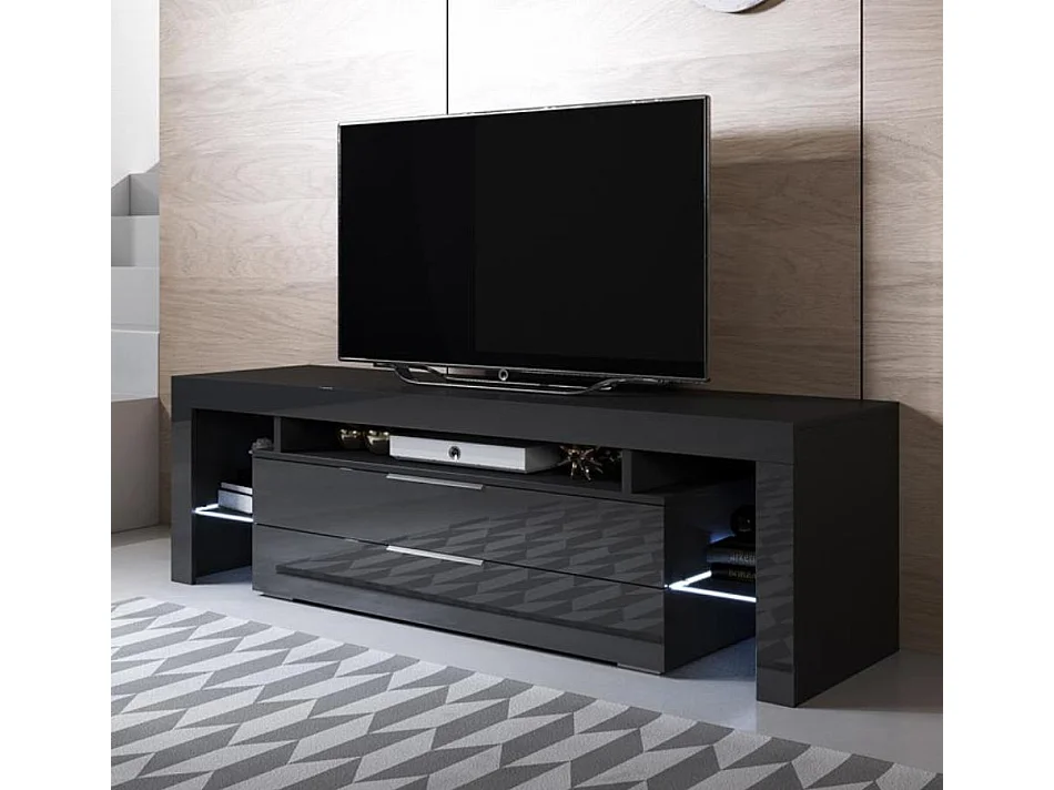 Meuble TV pour Salon Salle à manger en Noir avec LED 160x35x53cm Selma