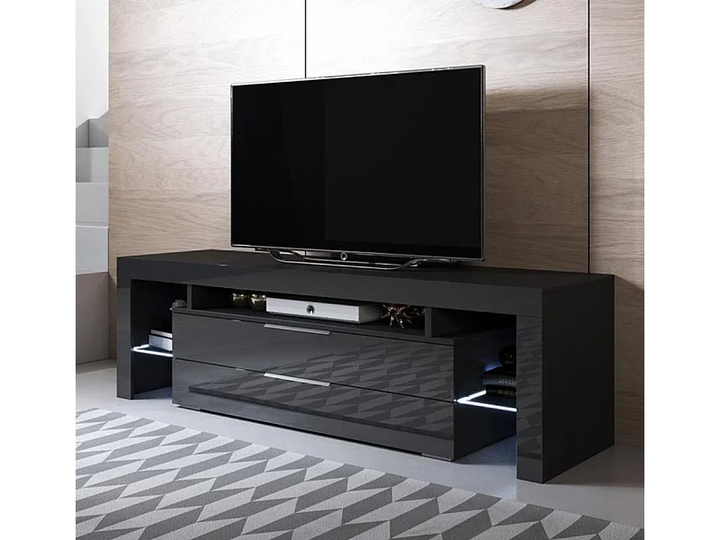 Meuble TV pour Salon Salle à manger en Noir avec LED 160x35x53cm Selma