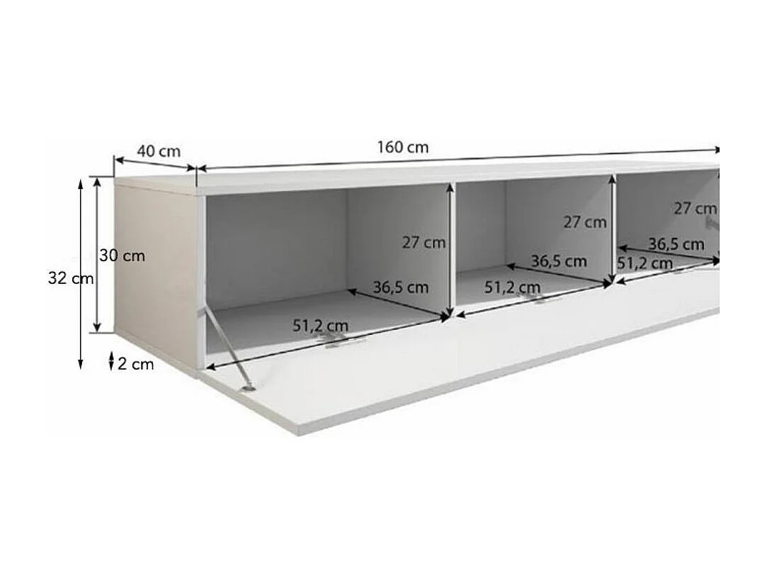 Mueble TV para Salón comedor en Negro y Blanco 160x40x32cm Luke H2