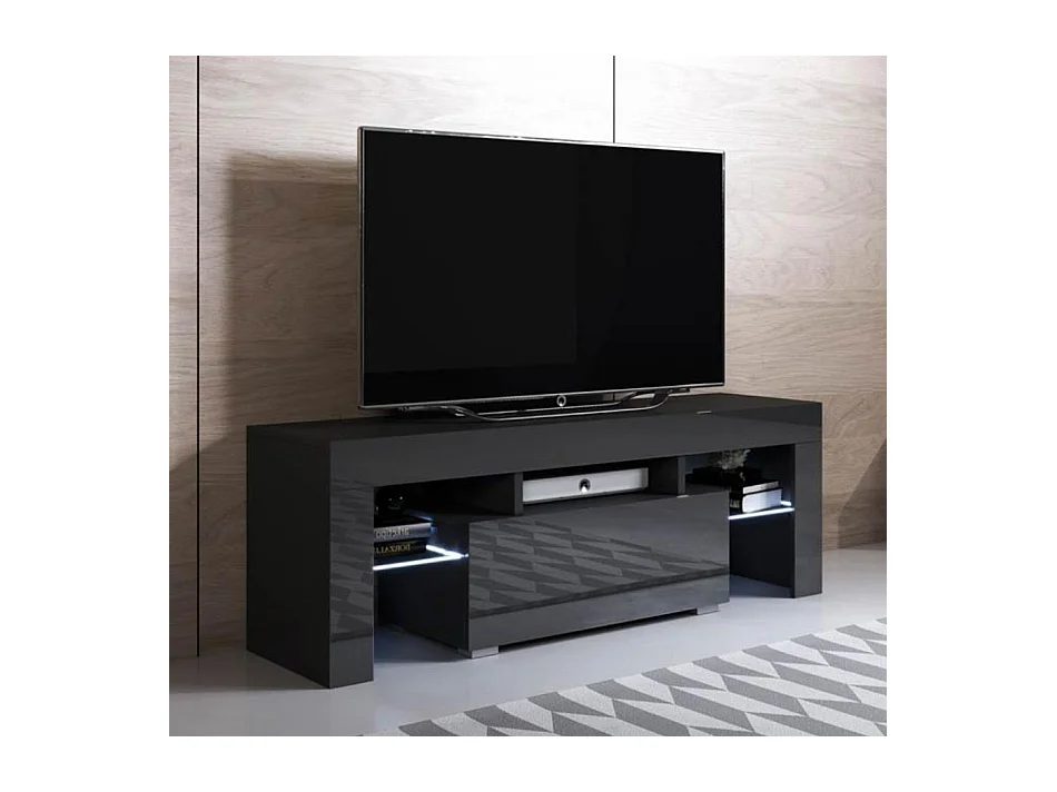 Meuble TV pour Salon Salle à manger en Noir avec LED 130x35x45cm Elio