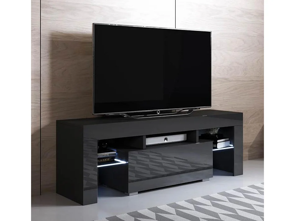 Mueble TV para Salón comedor en Negro con LED 130x35x45cm Elio