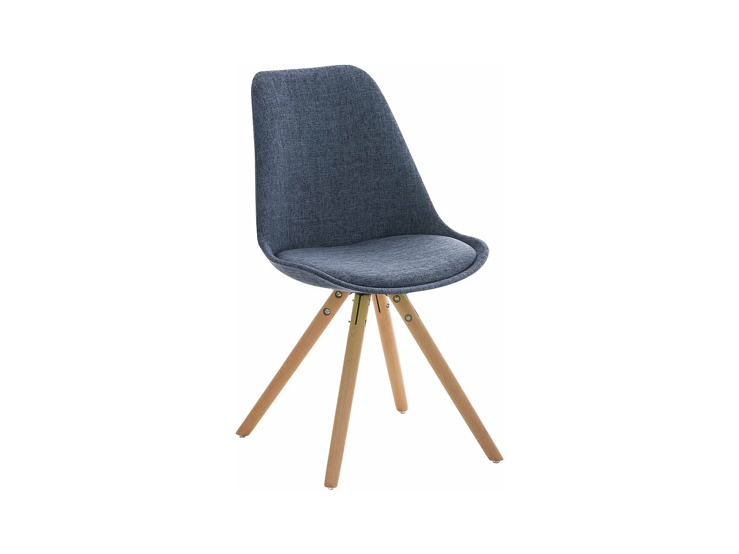 Silla de comedor diseño escandinavo en tela azul pie madera redondeado claro M10_002249