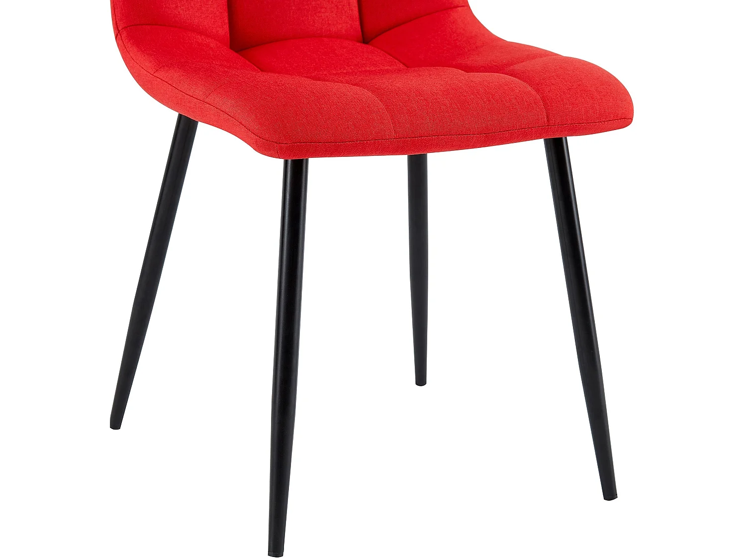 Silla de comedor costuras decorativas en forma de cuadros en tela rojo pie metal negro mate M10_001997