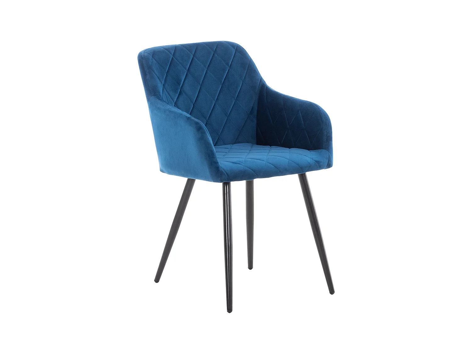 Silla de comedor bordado con forma de rombos terciopelo azul y metal negro M10_002282
