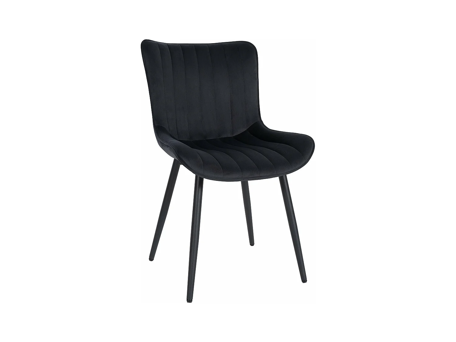 Silla de comedor costuras decorativas en forma de rayas verticales en terciopelo negro pie metal negro M10_002151