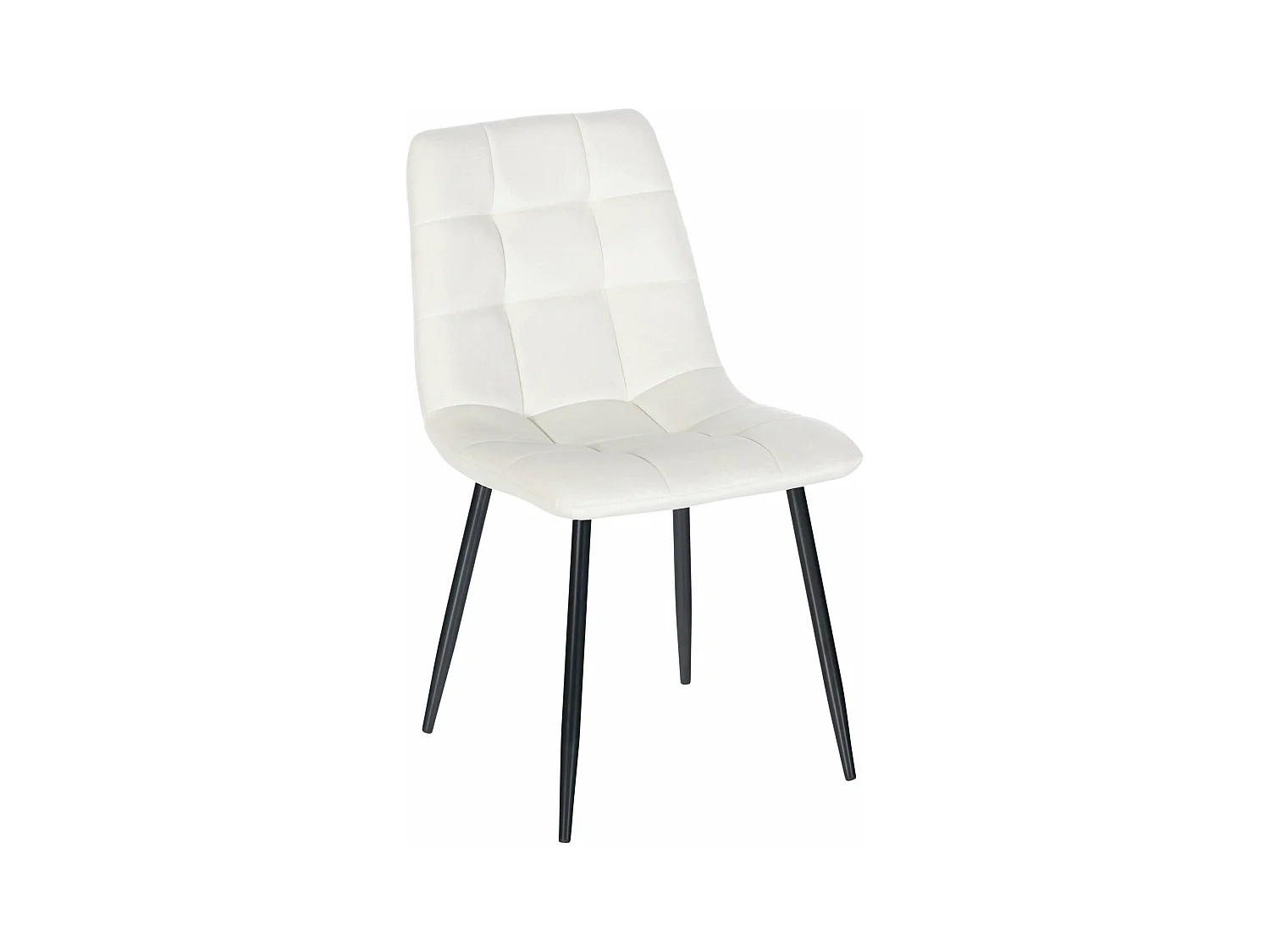Silla de comedor costuras decorativas en forma de cuadros en terciopelo blanco crema pie metal negro mate M10_002000