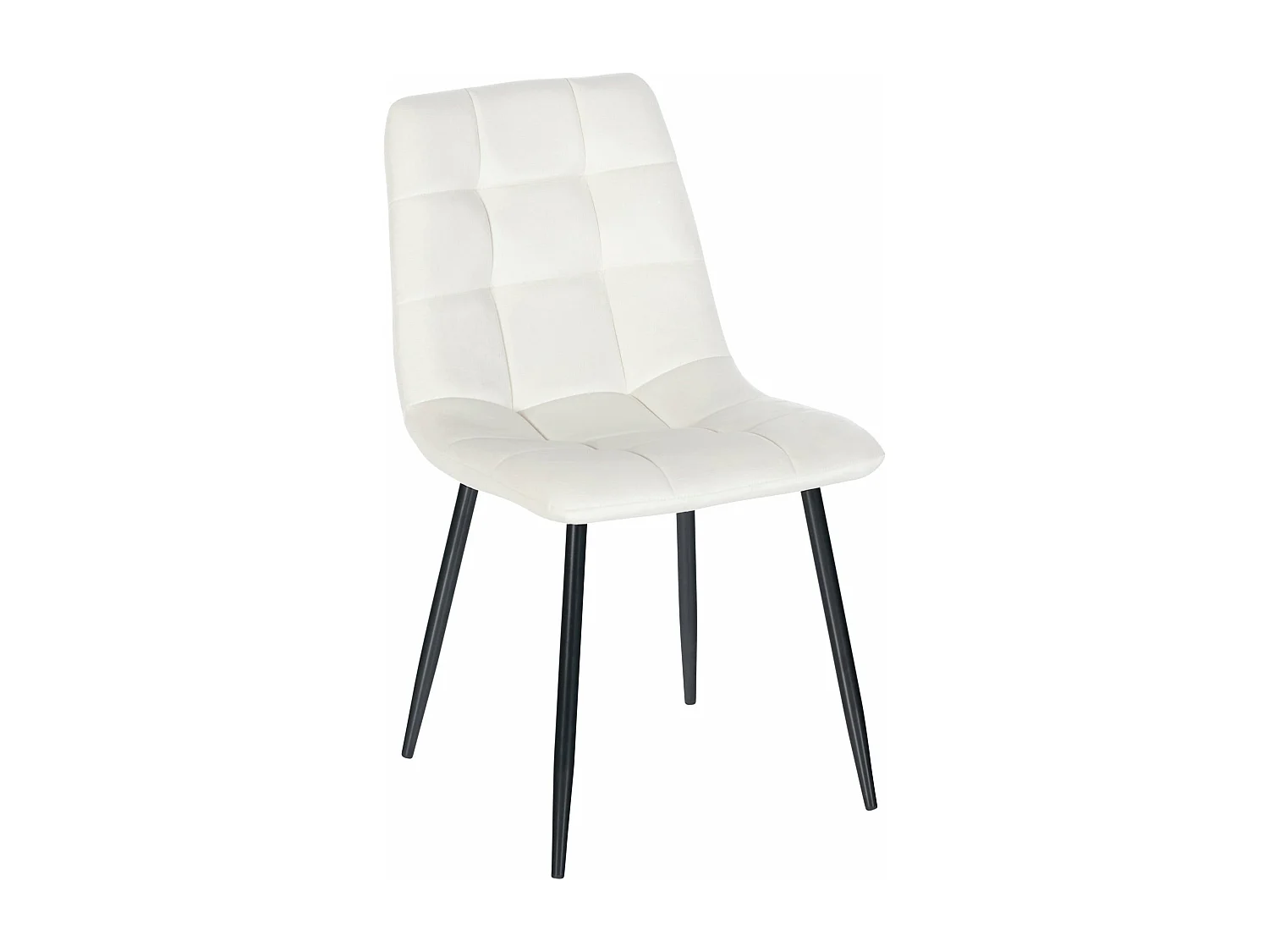 Silla de comedor costuras decorativas en forma de cuadros en terciopelo blanco crema pie metal negro mate M10_002000