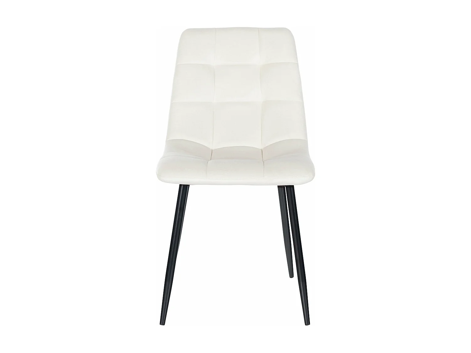 Silla de comedor costuras decorativas en forma de cuadros en terciopelo blanco crema pie metal negro mate M10_002000