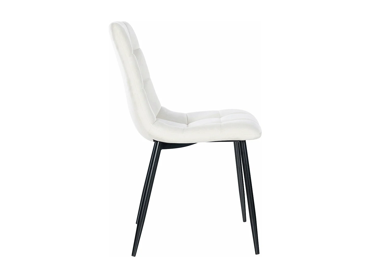 Silla de comedor costuras decorativas en forma de cuadros en terciopelo blanco crema pie metal negro mate M10_002000