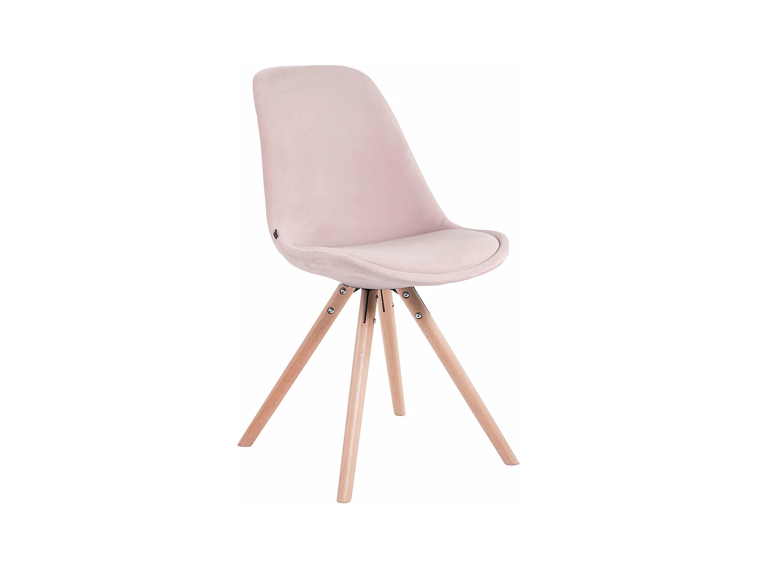 Silla de comedor diseño escandinavo 4 pies de forma redonda de madera en terciopelo rosado y madera M10_003267