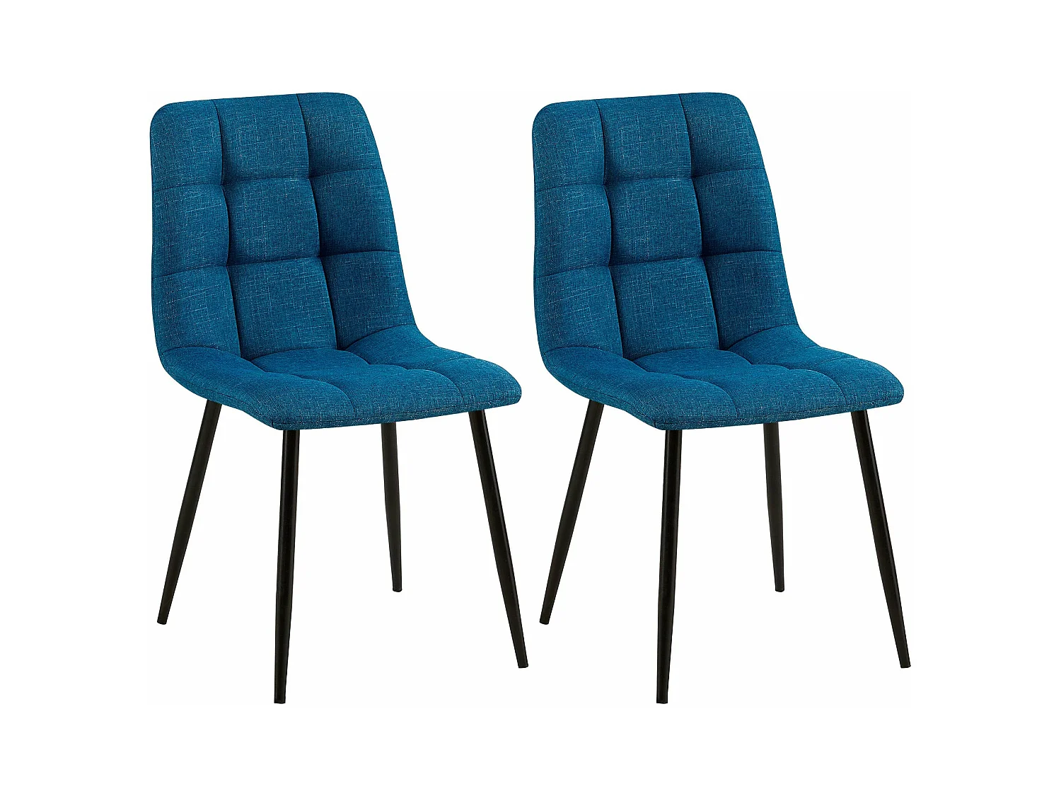 Set de dos sillas de comedor bordado decorativo en forma de cuadros tela azul y metal M10_001851