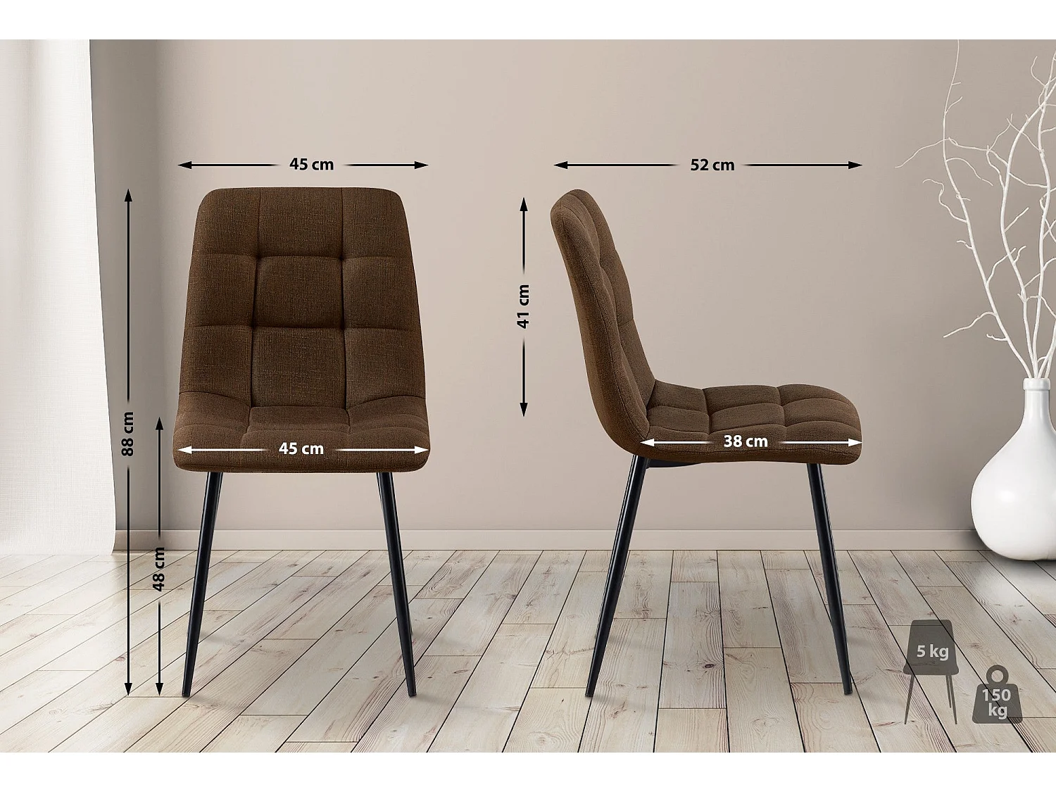 Set de dos sillas de comedor bordado decorativo en forma de cuadros terciopelo marrón y metal M10_001857