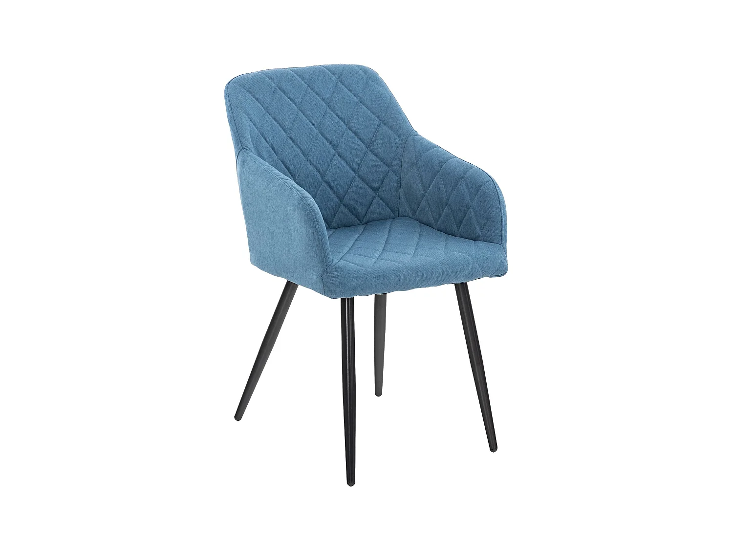 Silla de comedor bordado con forma de rombos tela azul y metal negro M10_002275