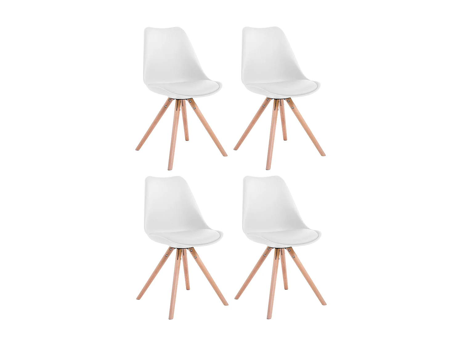 Juego de 4 sillas de comedor estilo escandinavo polipiel blanco pie redondo madera claro M10_001792