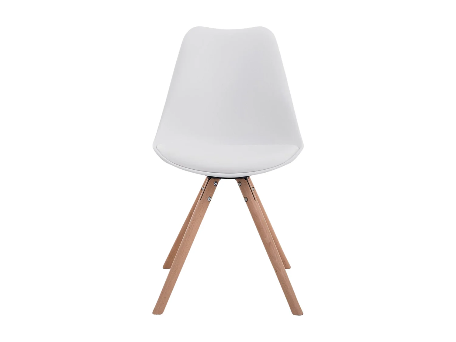 Juego de 4 sillas de comedor estilo escandinavo polipiel blanco pie redondo madera claro M10_001792