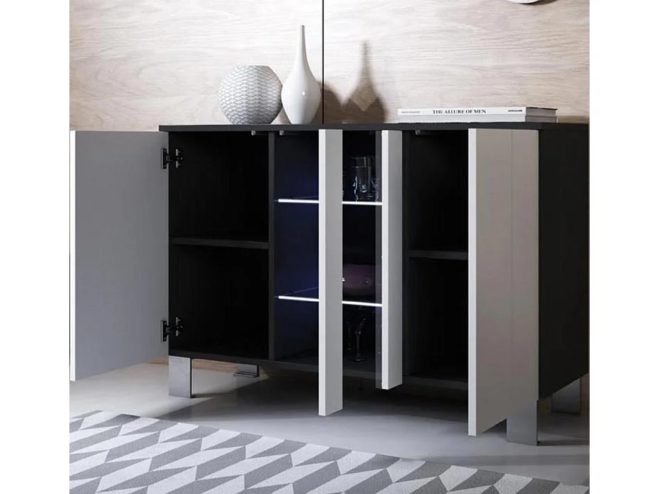 Aparador para Salón comedor en Negro y Blanco con LED 120x40x70cm Luke A1