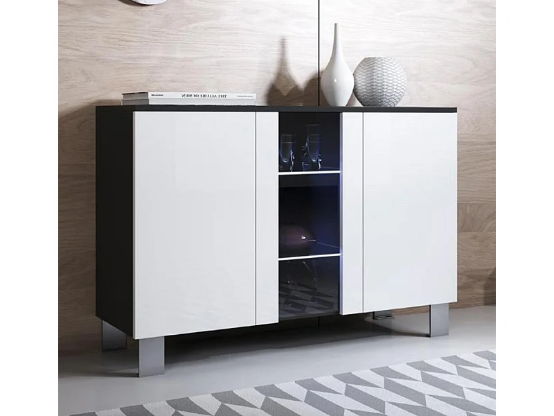 Aparador para Salón comedor en Negro y Blanco con LED 120x40x70cm Luke A1