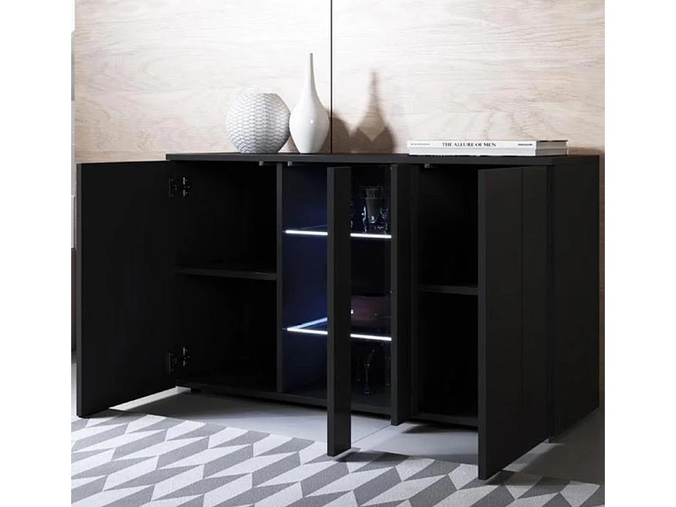 Aparador para Salón comedor en Negro con LED 120x40x72cm Luke A1