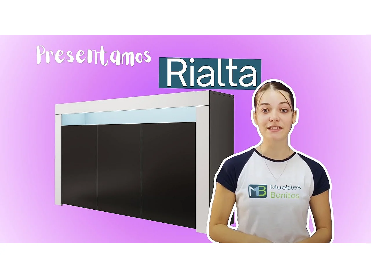 Aparador para Salón comedor en Blanco y Negro con LED 155x37x91,5cm Rialta