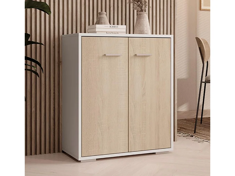 Bahut Buffet bas pour Salon Salle à manger en Blanc et Sonoma 60x30x71cm Lander L2