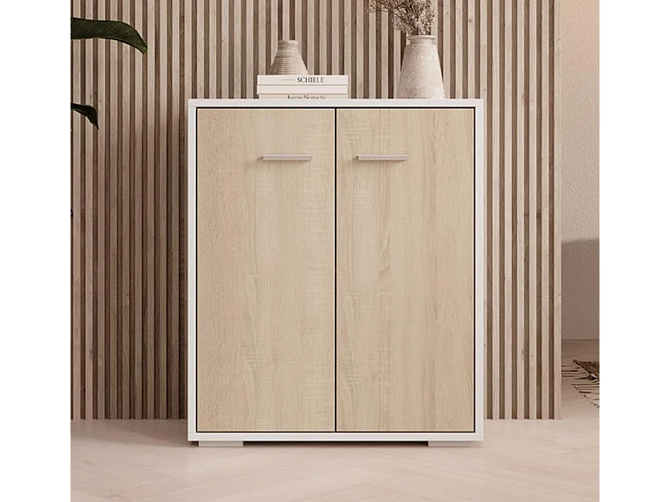 Bahut Buffet bas pour Salon Salle à manger en Blanc et Sonoma 60x30x71cm Lander L2
