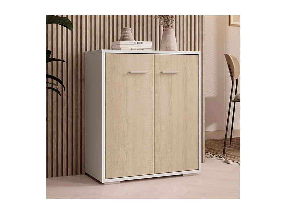Aparador pequeño para Salón comedor en Blanco y Sonoma 60x30x71cm Lander L2