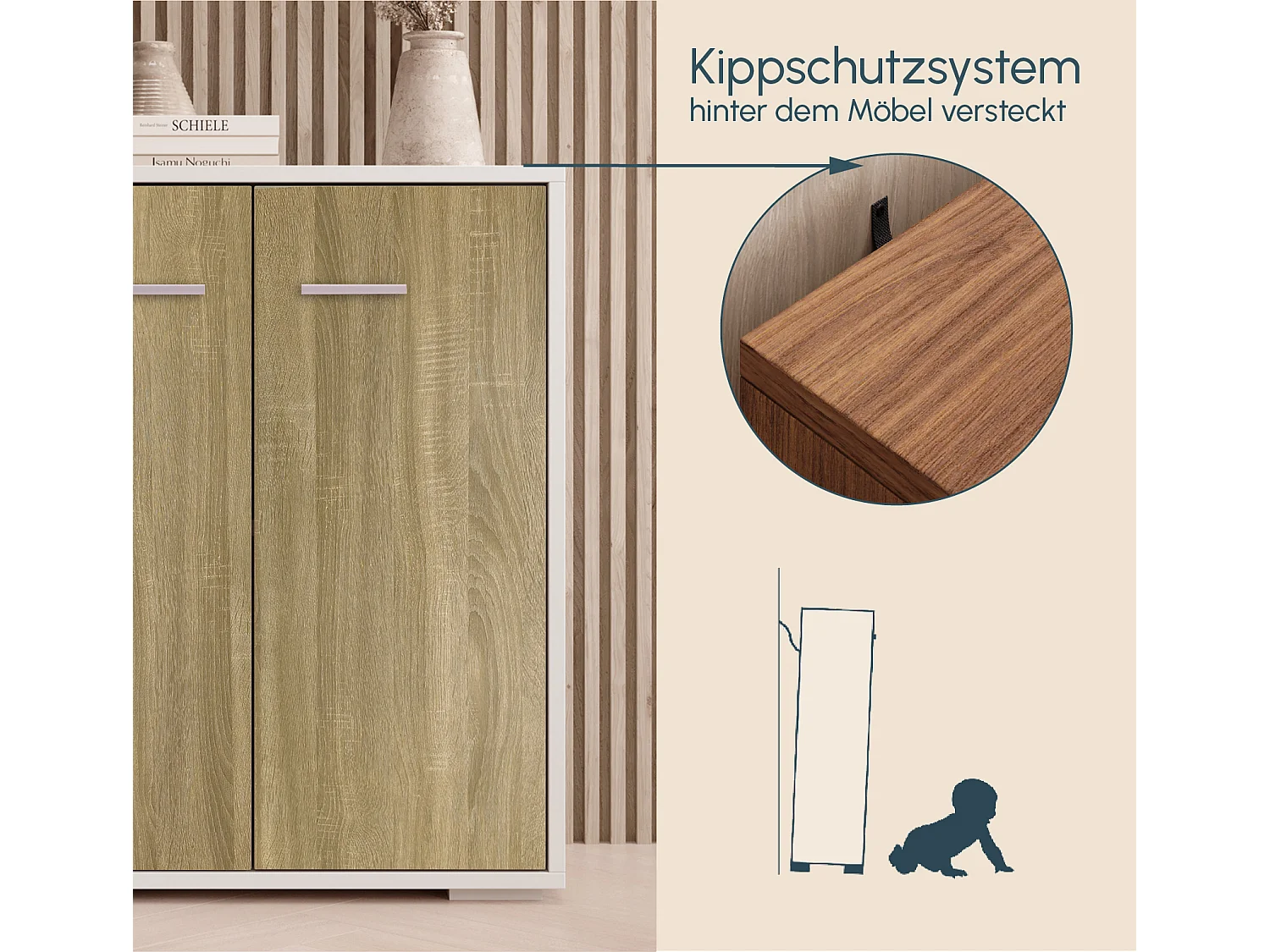 Bahut Buffet bas pour Salon Salle à manger en Blanc et Sonoma 60x30x71cm Lander L2