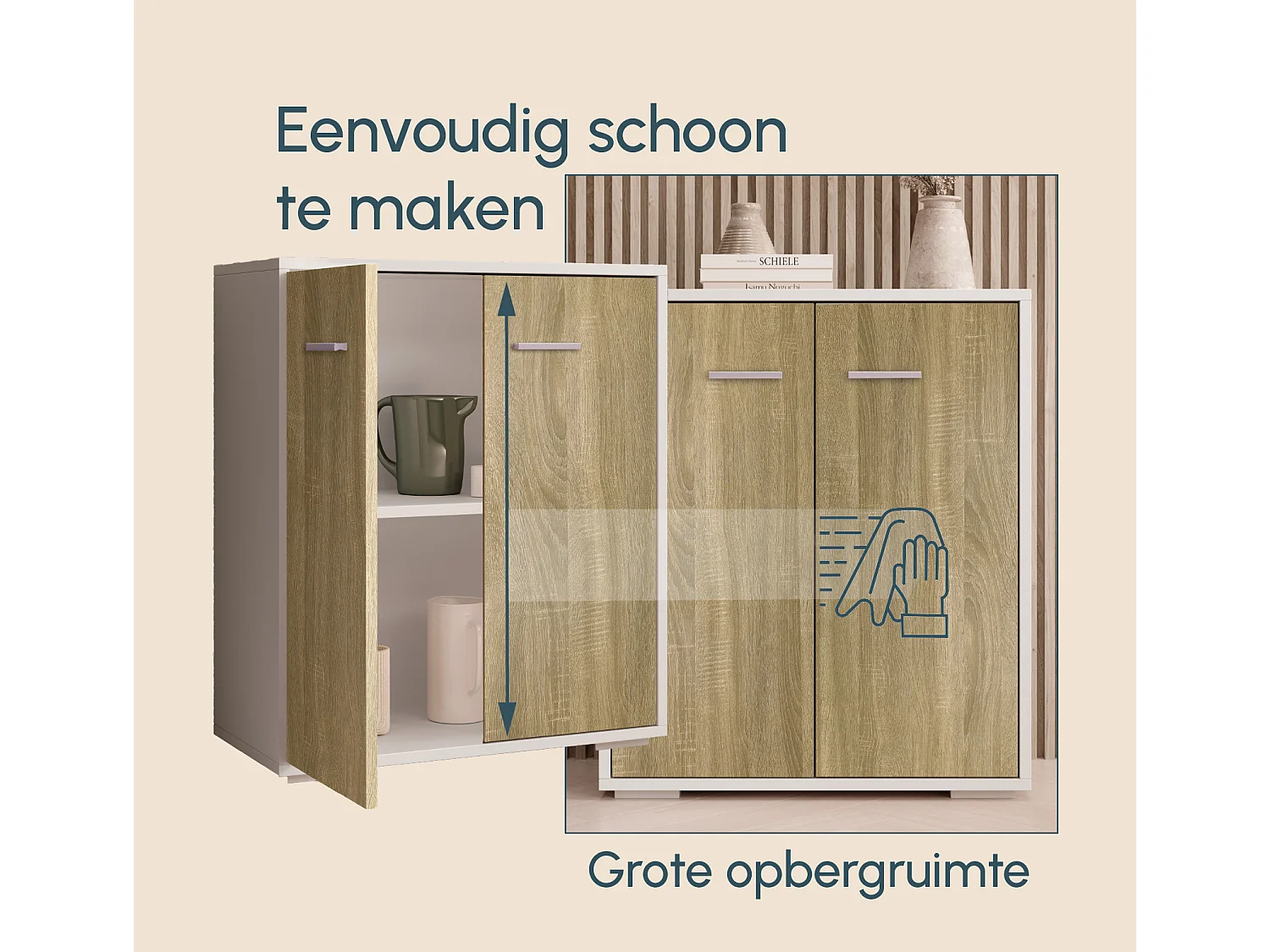 Bahut Buffet bas pour Salon Salle à manger en Blanc et Sonoma 60x30x71cm Lander L2