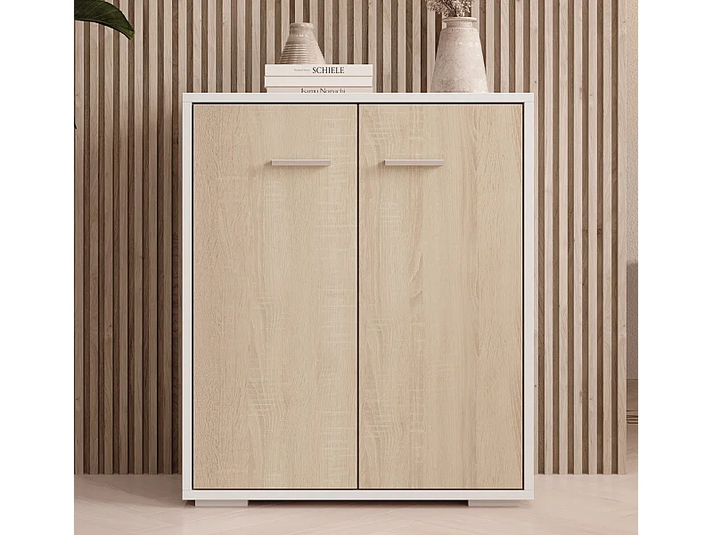 Aparador pequeño para Salón comedor en Blanco y Sonoma 60x30x71cm Lander L2