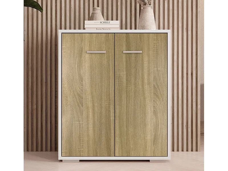 Bahut Buffet bas pour Salon Salle à manger en Blanc et Sonoma 60x30x71cm Lander L2