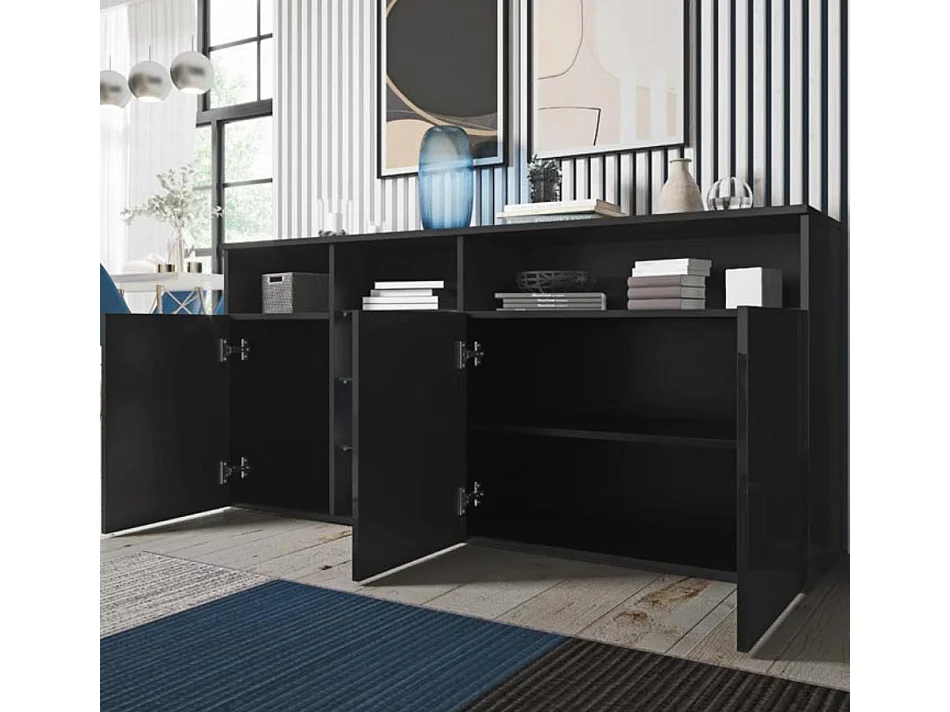 Aparador para Salón comedor en Negro con LED 150x35x70cm Clark