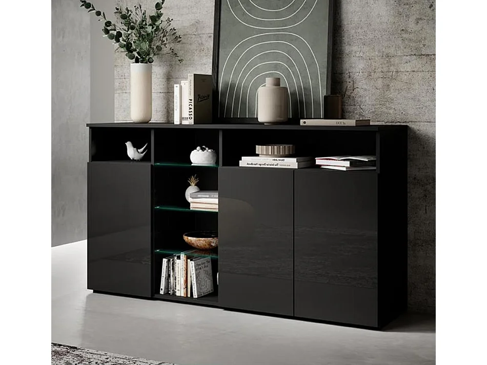 Aparador para Salón comedor en Negro con LED 150x40x82cm Clark L