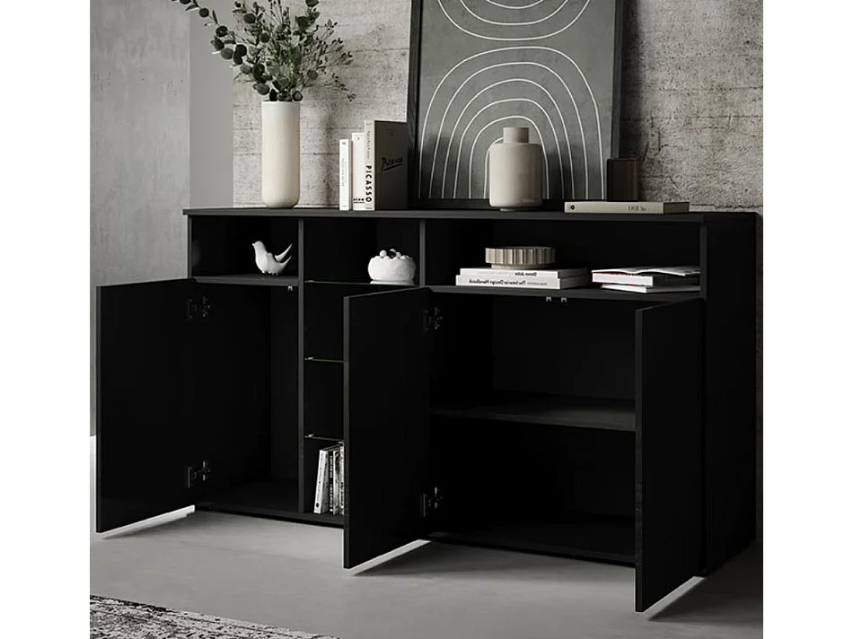 Aparador para Salón comedor en Negro con LED 150x40x82cm Clark L