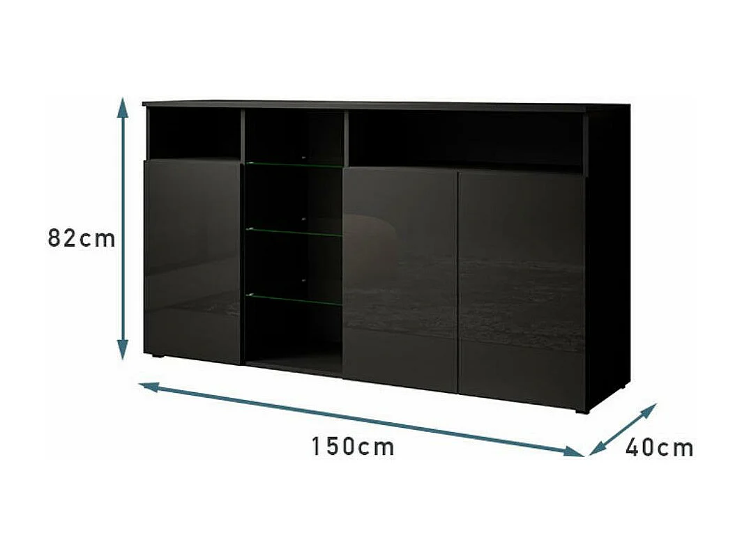 Aparador para Salón comedor en Negro con LED 150x40x82cm Clark L