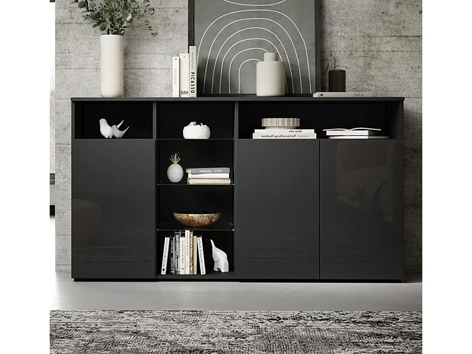 Aparador para Salón comedor en Negro con LED 150x40x82cm Clark L