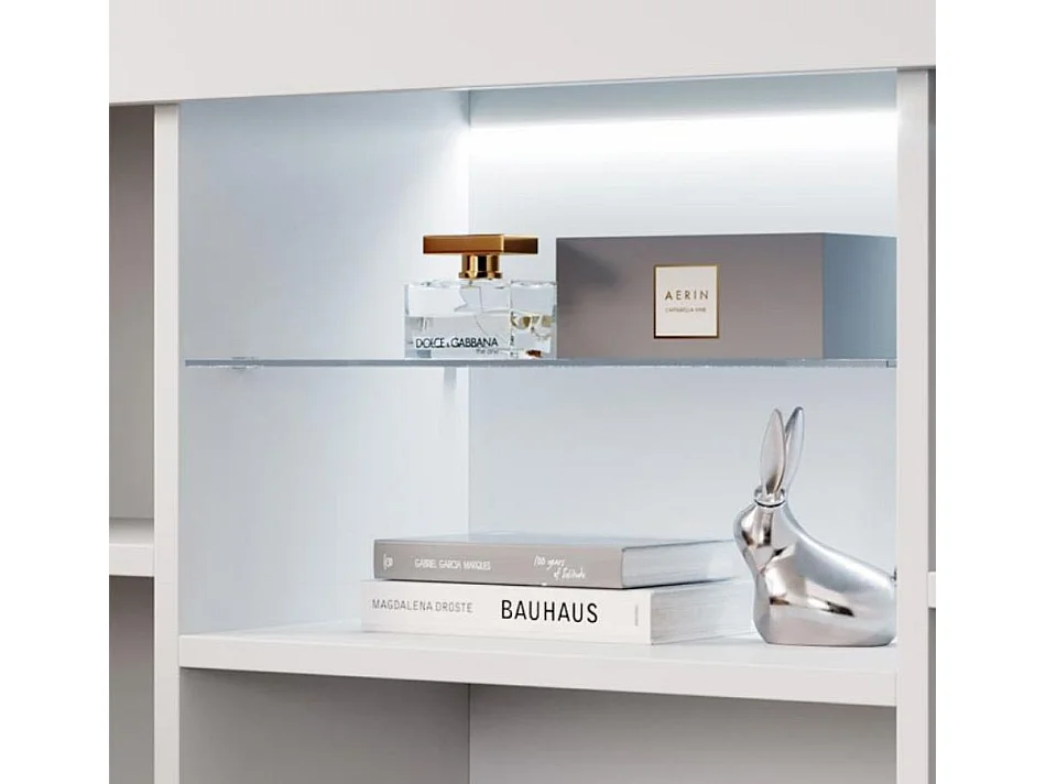 Bahut Buffet pour Salon Salle à manger en Blanc et Noir avec LED 135x34x73cm Sefora