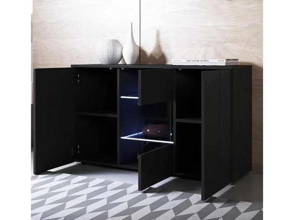 Aparador para Salón comedor en Negro con LED 120x40x72cm Luke A2