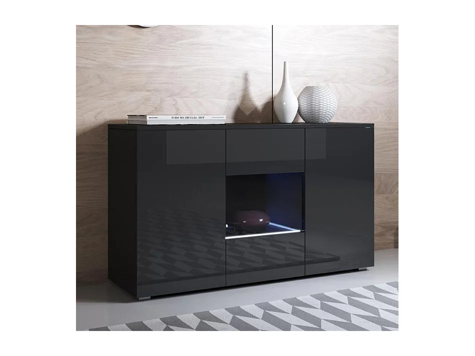 Bahut Buffet pour Salon Salle à manger en Noir avec LED 120x40x72cm Luke A2