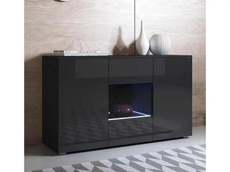 Bahut Buffet pour Salon Salle à manger en Noir avec LED 120x40x72cm Luke A2